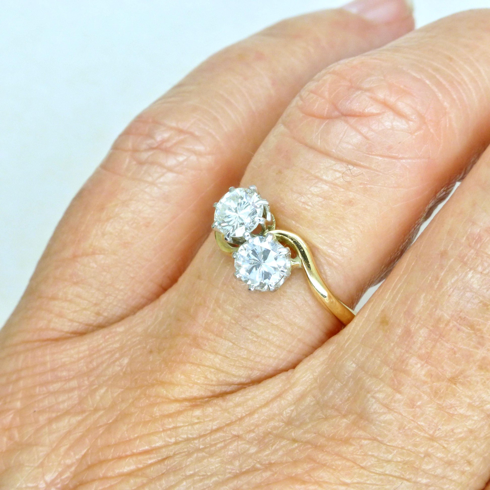Vintage 18ct Platinum Toi et Moi two stone natural diamond ring 0.76ct
