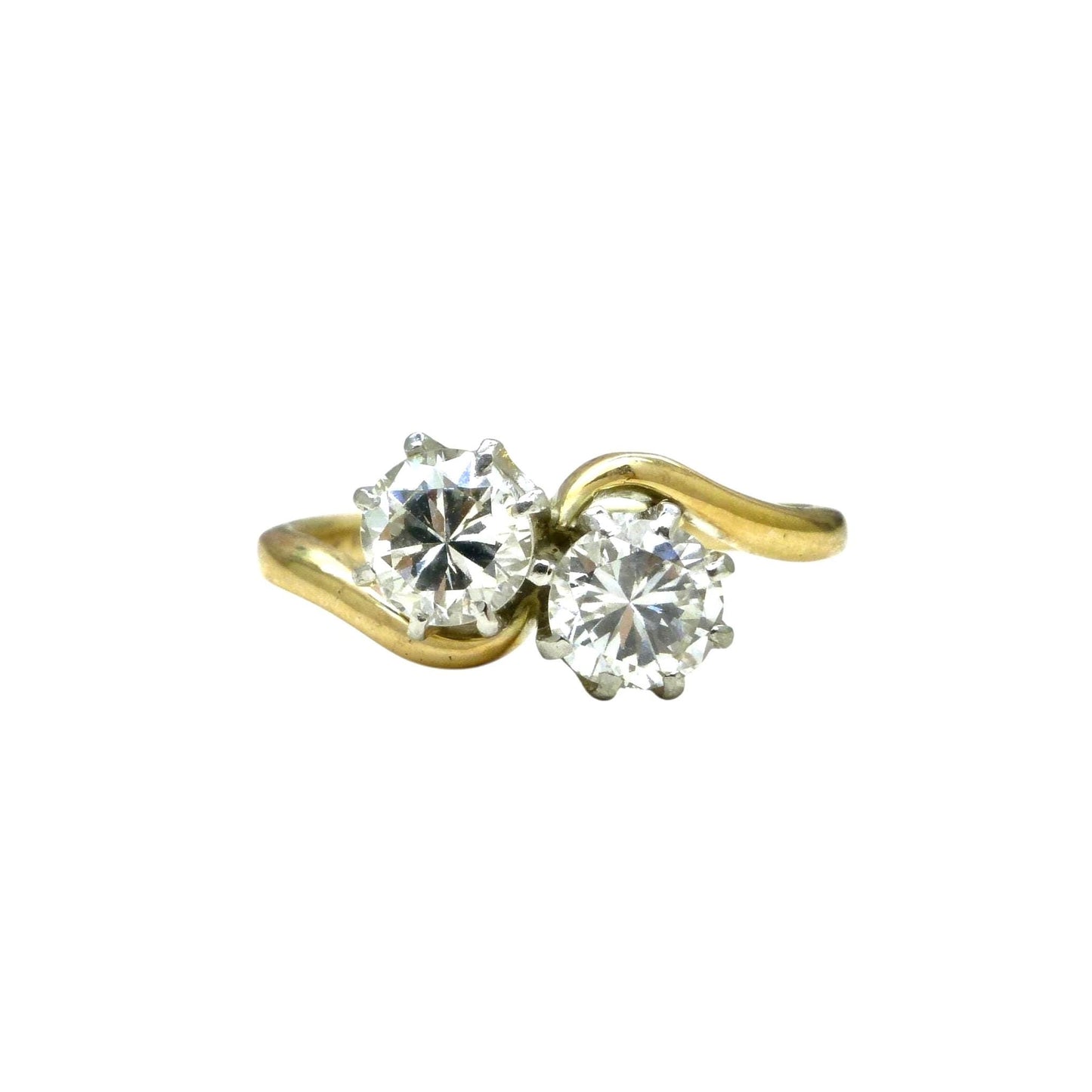 Vintage 18ct Platinum Toi et Moi two stone natural diamond ring 0.76ct
