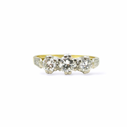 Vintage 18ct natural diamond three stone trilogy ring 0.75ct ~ Millennium Hallmark