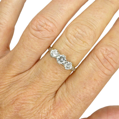 Vintage 18ct natural diamond three stone trilogy ring 0.75ct ~ Millennium Hallmark
