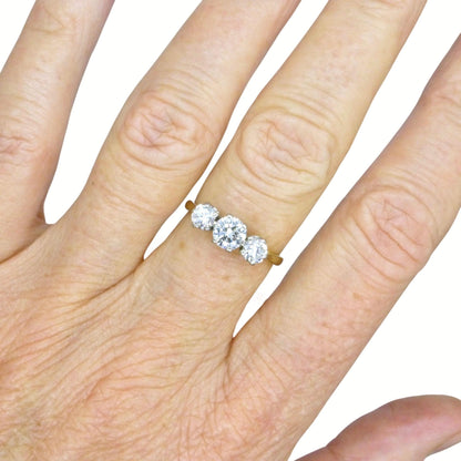 Vintage 18ct natural diamond three stone trilogy ring 1.00ct