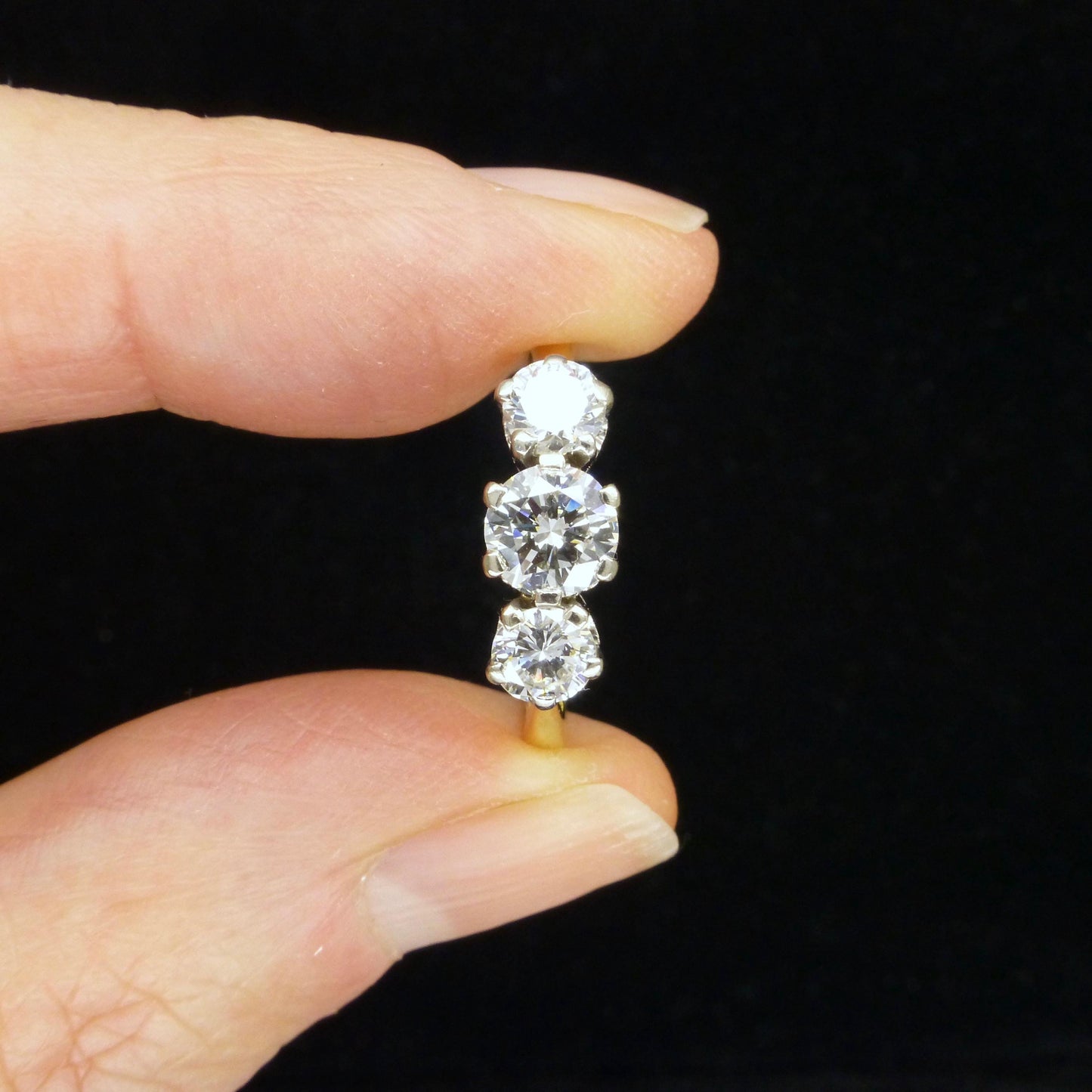 Vintage 18ct natural diamond three stone trilogy ring 1.00ct