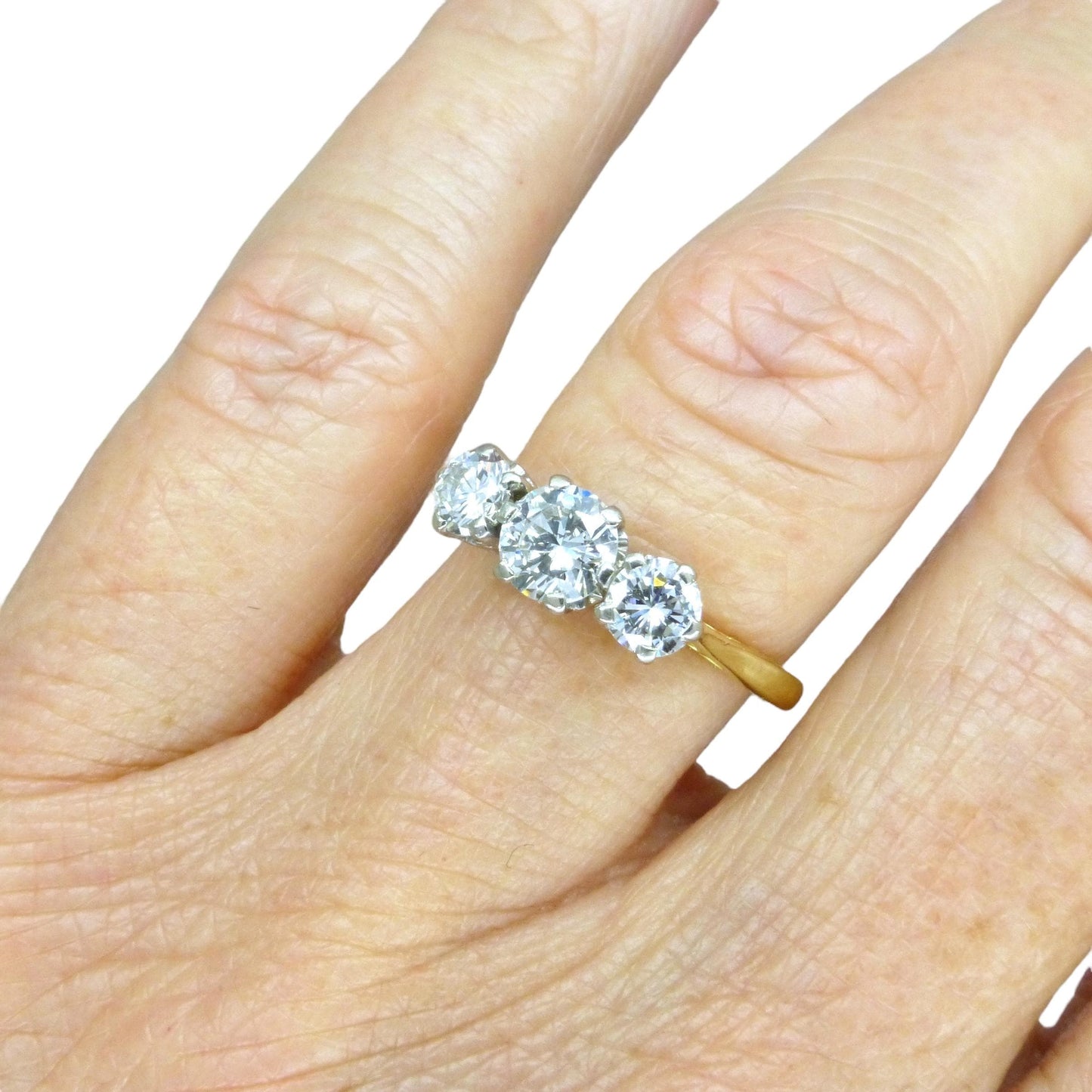 Vintage 18ct natural diamond three stone trilogy ring 1.00ct
