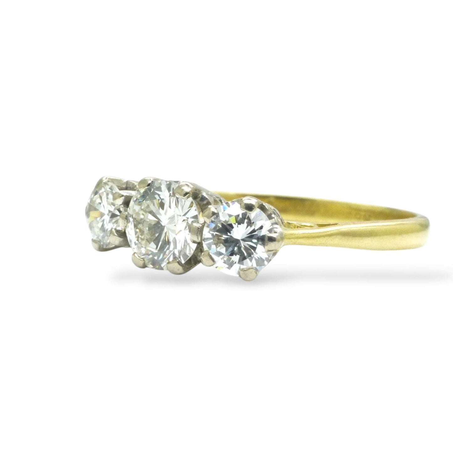 Vintage 18ct natural diamond three stone trilogy ring 1.00ct