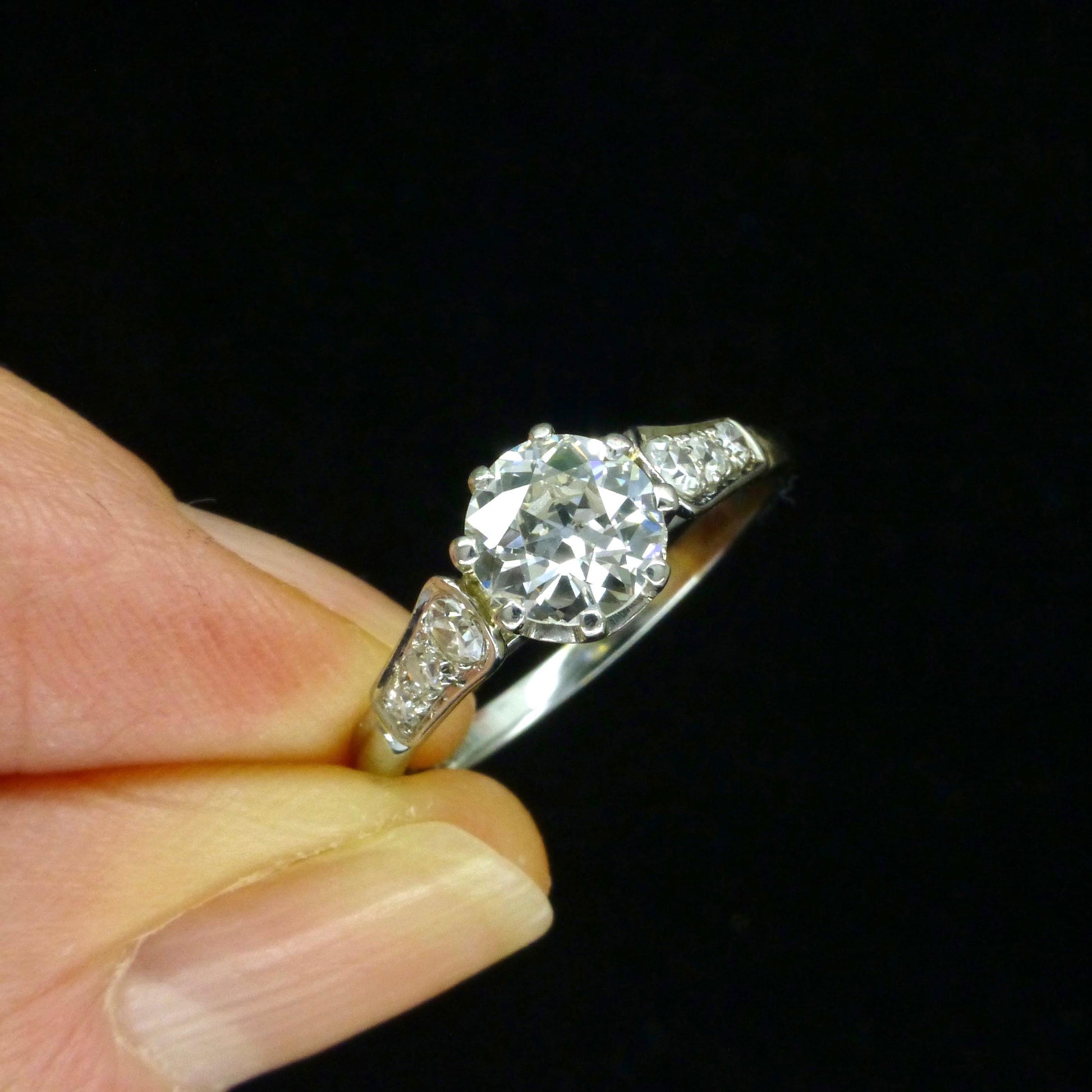 Antique old European cut diamond solitaire ring ~ 18ct white gold & Platinum 0.64ct ~ With Valuation.