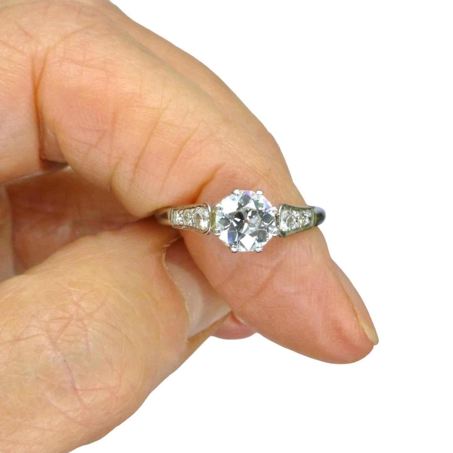 Antique old European cut diamond solitaire ring ~ 18ct white gold & Platinum 0.64ct ~ With Valuation.