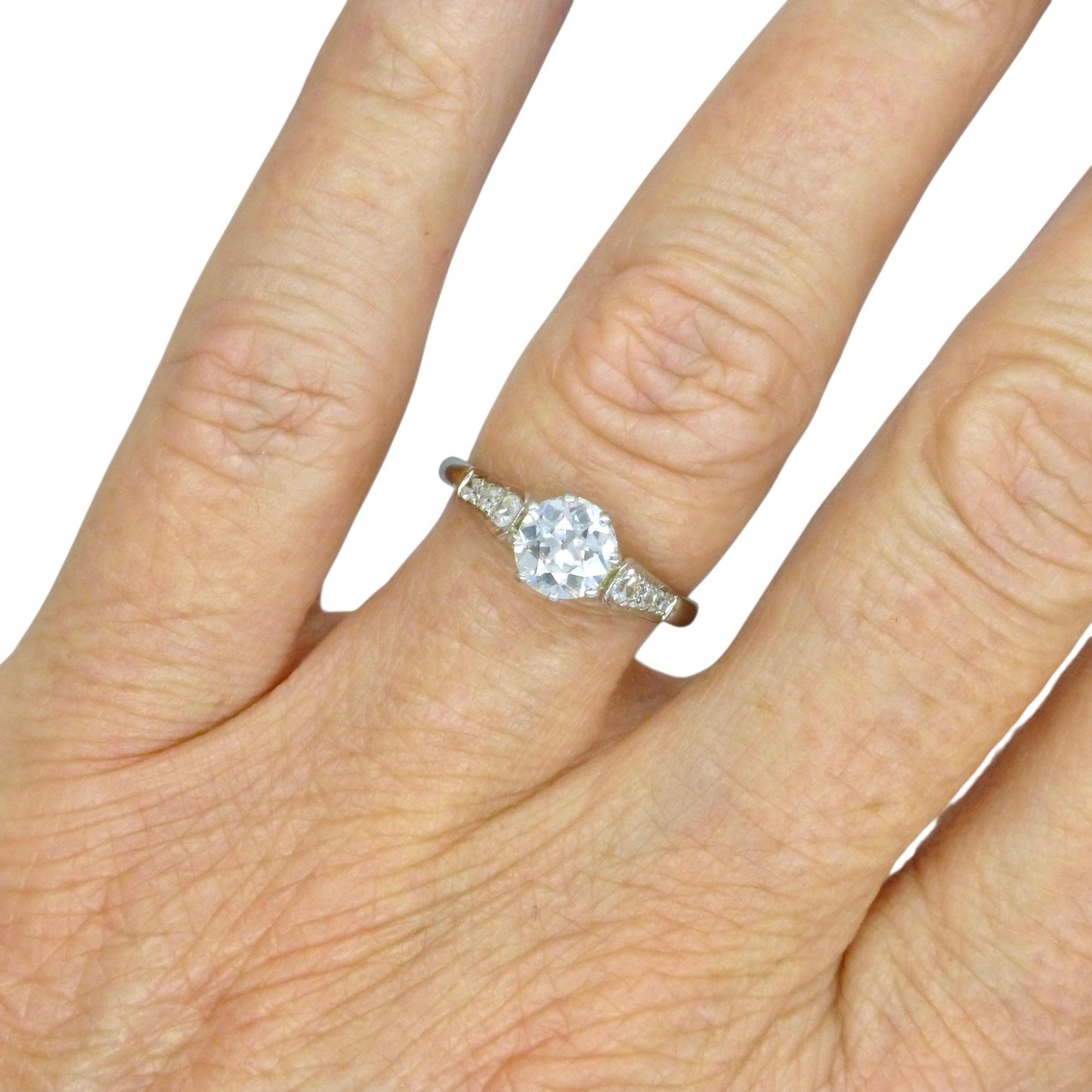 Antique old European cut diamond solitaire ring ~ 18ct white gold & Platinum 0.64ct ~ With Valuation.