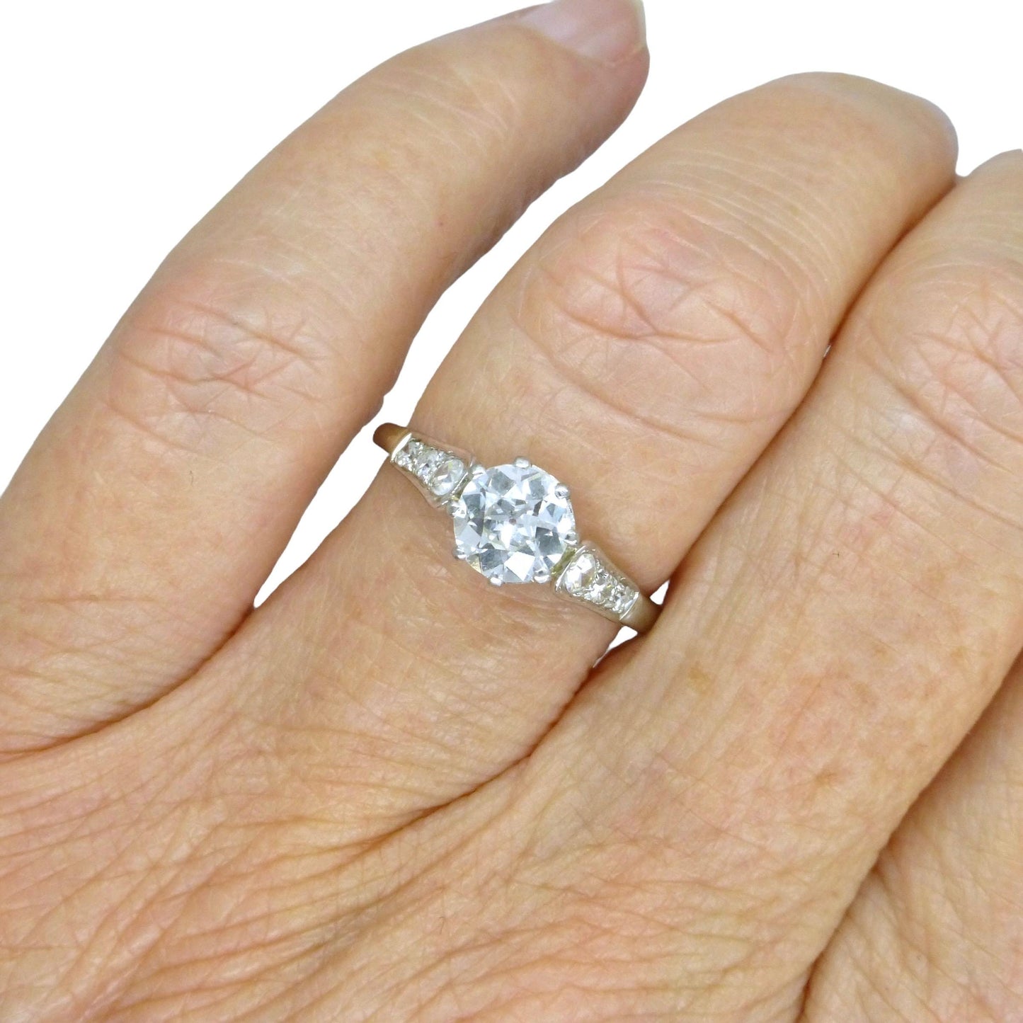 Antique old European cut diamond solitaire ring ~ 18ct white gold & Platinum 0.64ct ~ With Valuation.