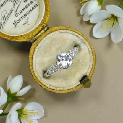 Antique old European cut diamond solitaire ring ~ 18ct white gold & Platinum 0.64ct ~ With Valuation.