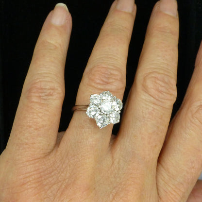 Vintage 18ct white gold diamond statement cluster ring 2.20 carat ~ Independent Valuation