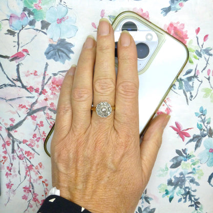 Antique Gold and old Rose cut diamond halo cluster ring