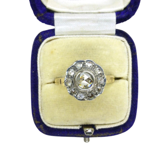 Antique Gold and old Rose cut diamond halo cluster ring