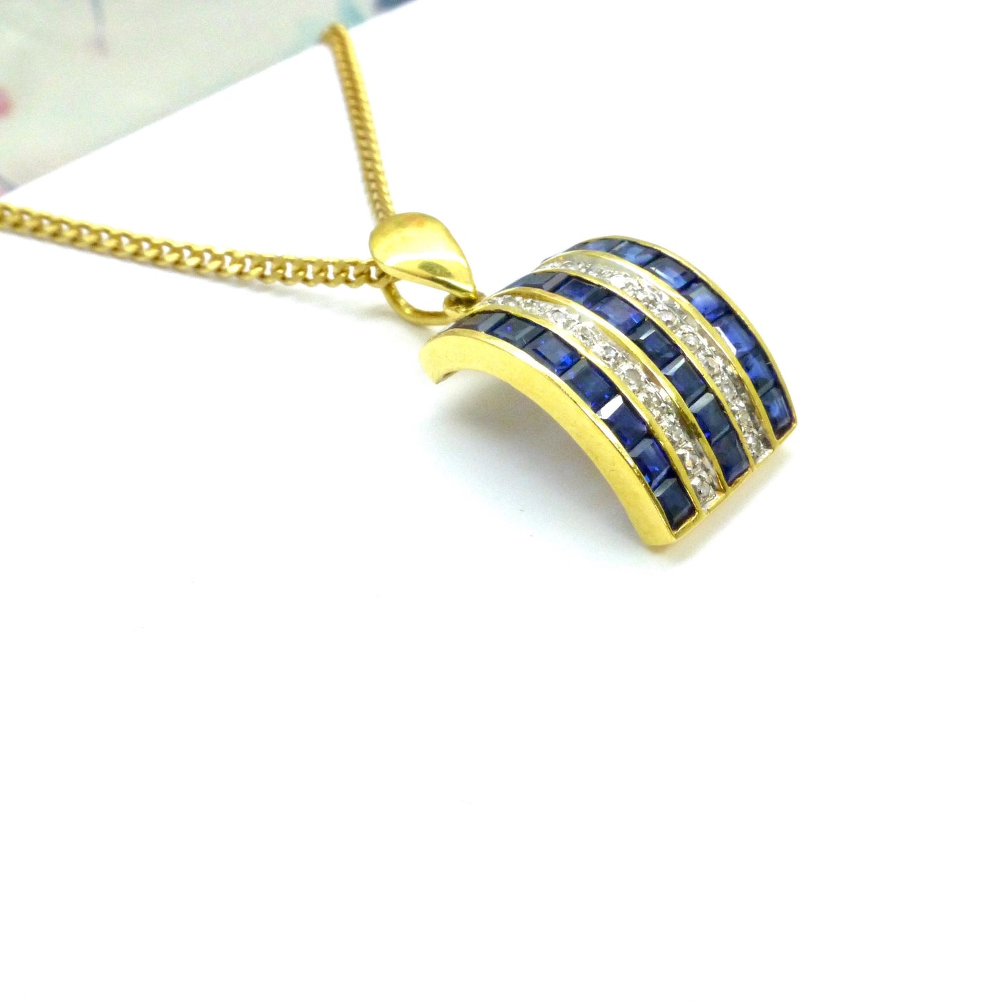 Vintage 18K gold Sapphire and diamond five row pendant