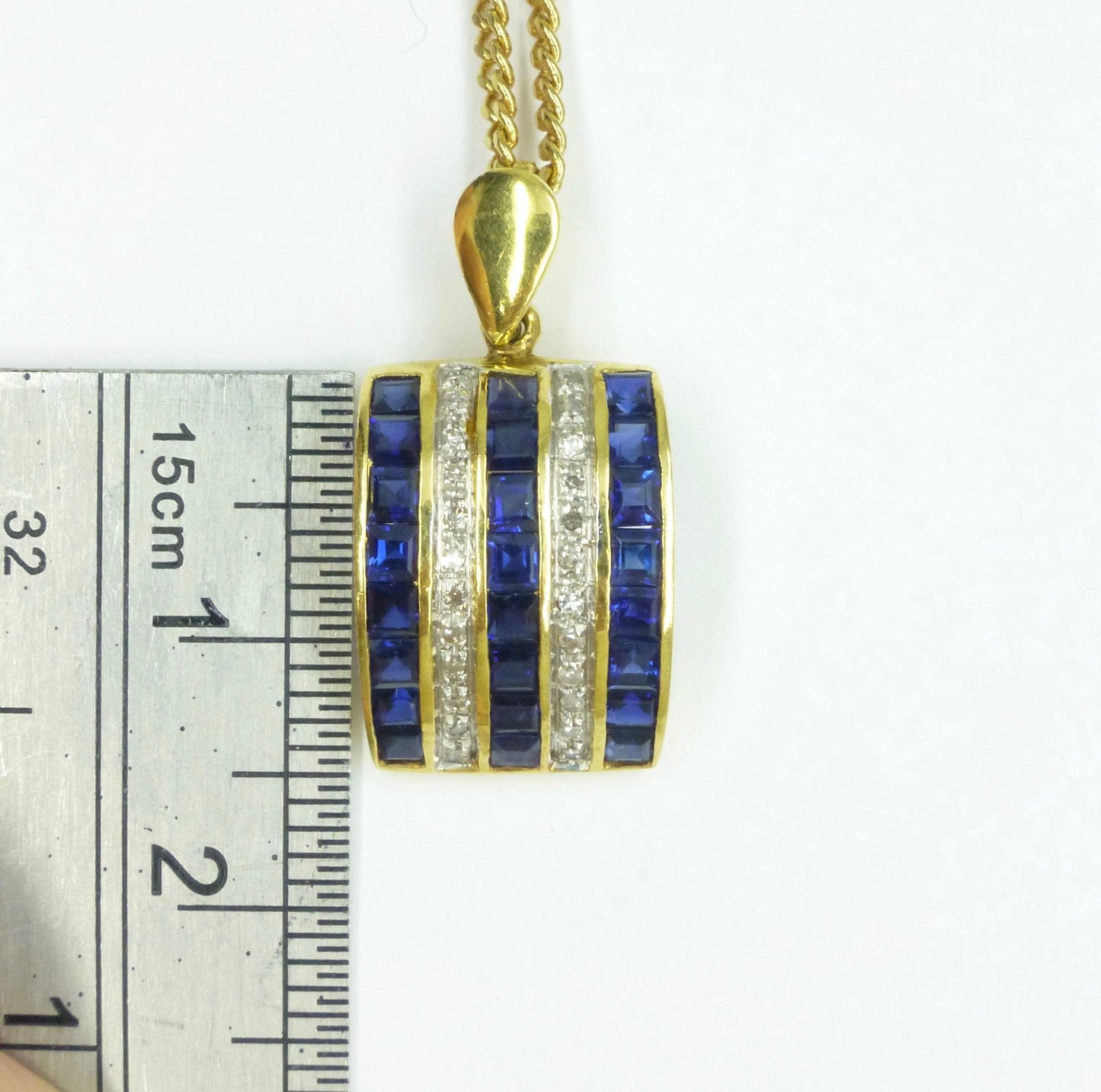 Vintage 18K gold Sapphire and diamond five row pendant