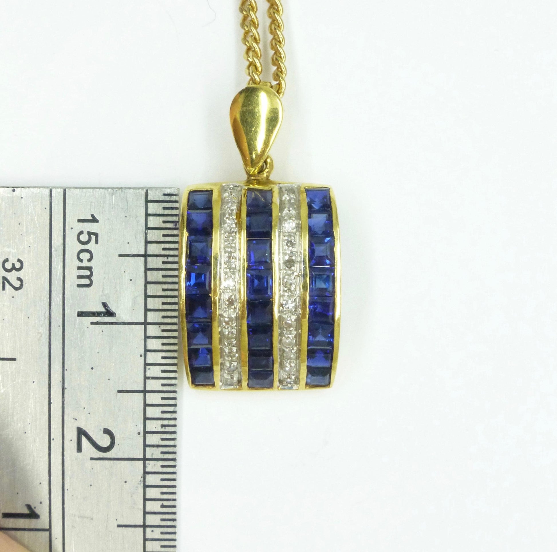Vintage 18K gold Sapphire and diamond five row pendant