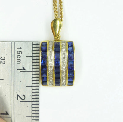 Vintage 18K gold Sapphire and diamond five row pendant