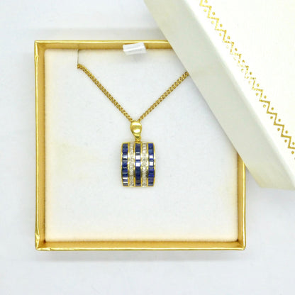 Vintage 18K gold Sapphire and diamond five row pendant