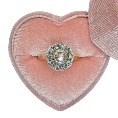 Antique Gold and old Rose cut diamond halo cluster ring