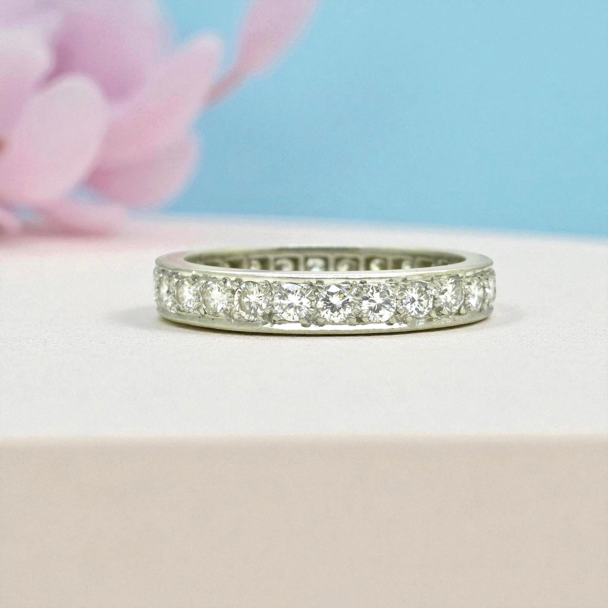 Antique platinum natural Diamond full eternity wedding band 1.04ct ~ size M - 6