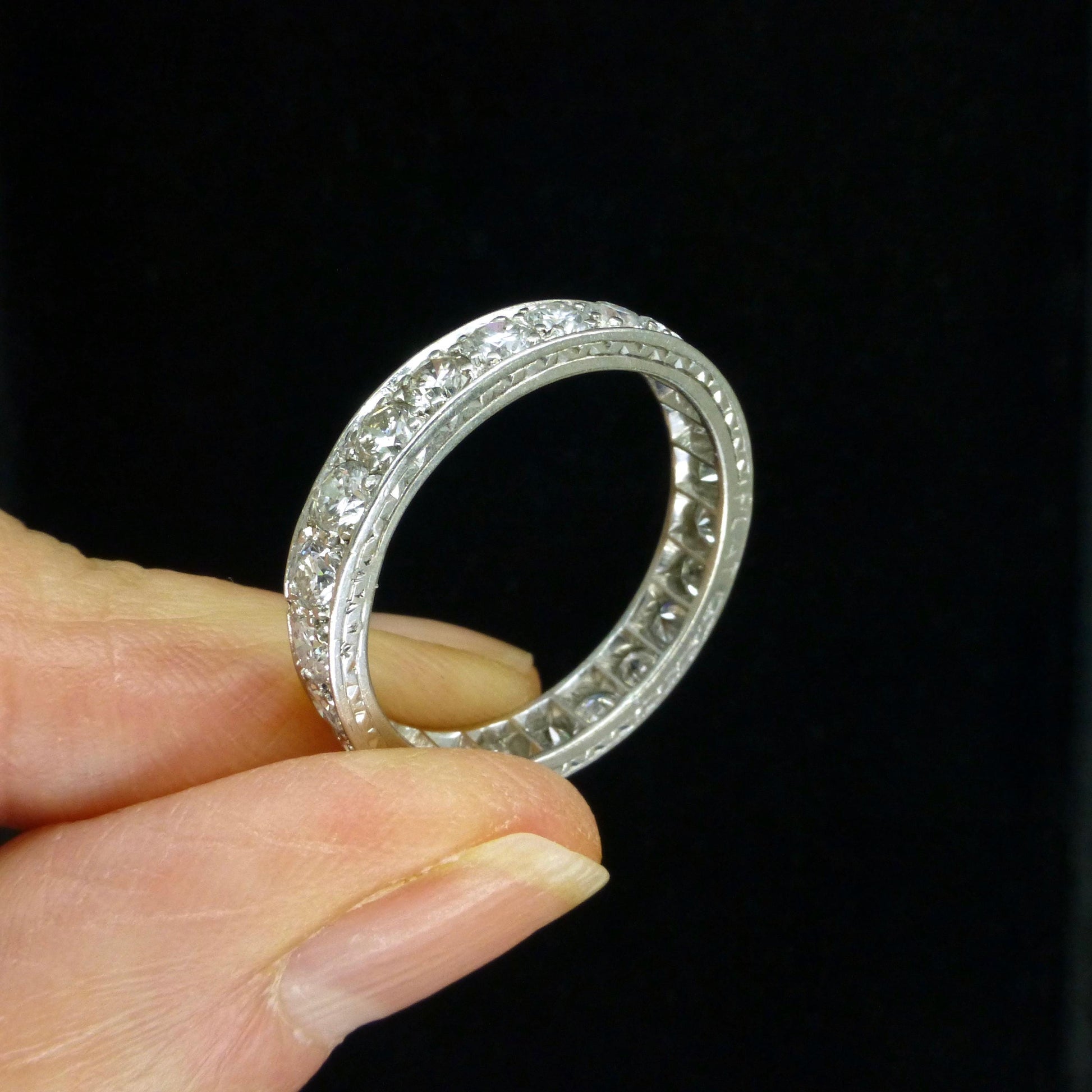 Antique Platinum natural Diamond full hoop, engraved eternity wedding band 2.00ct + Valuation