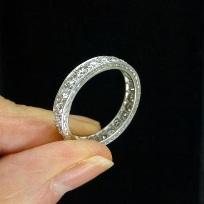 Antique Platinum natural Diamond full hoop, engraved eternity wedding band 2.00ct + Valuation