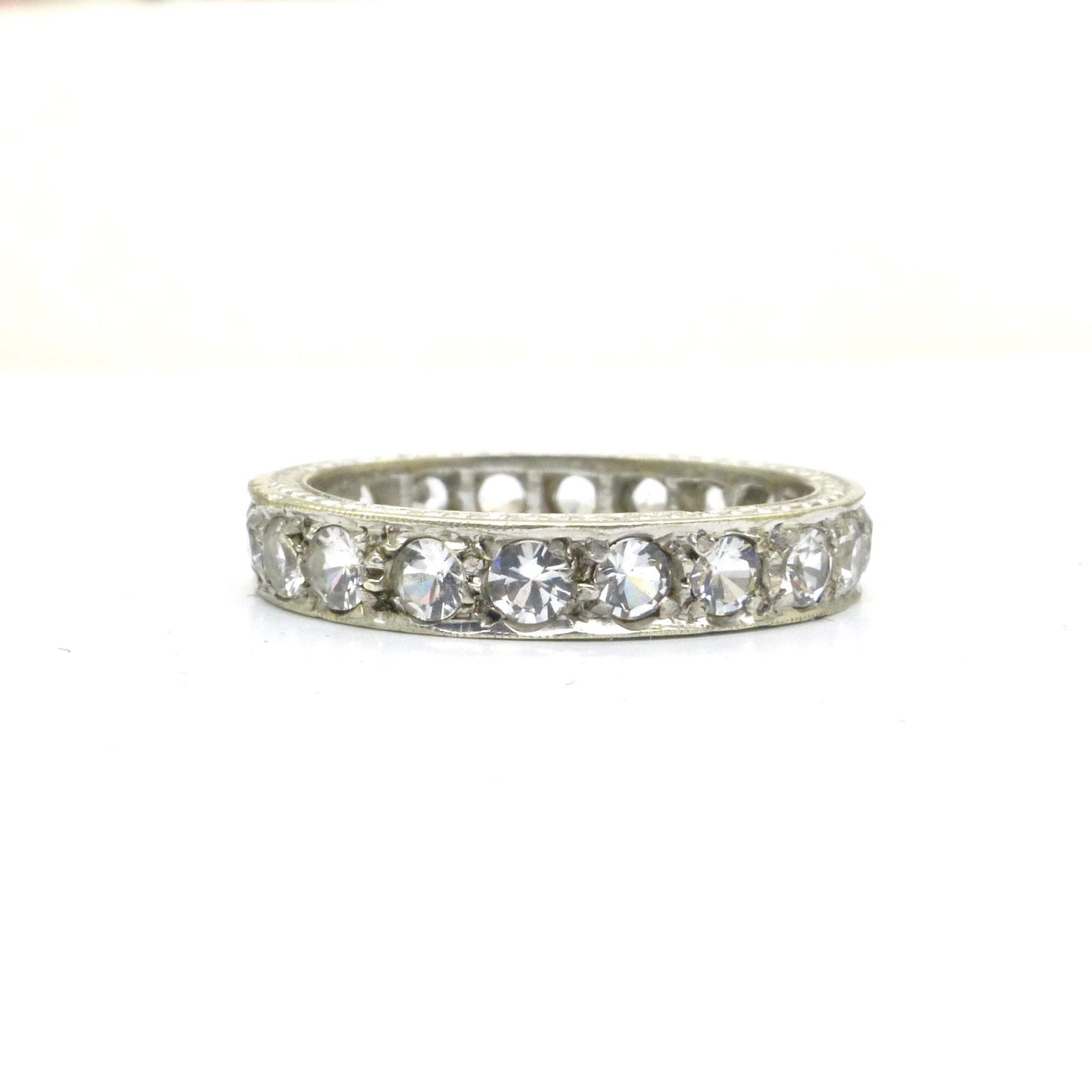 Antique Art Deco 9ct white gold white spinel full eternity wedding band