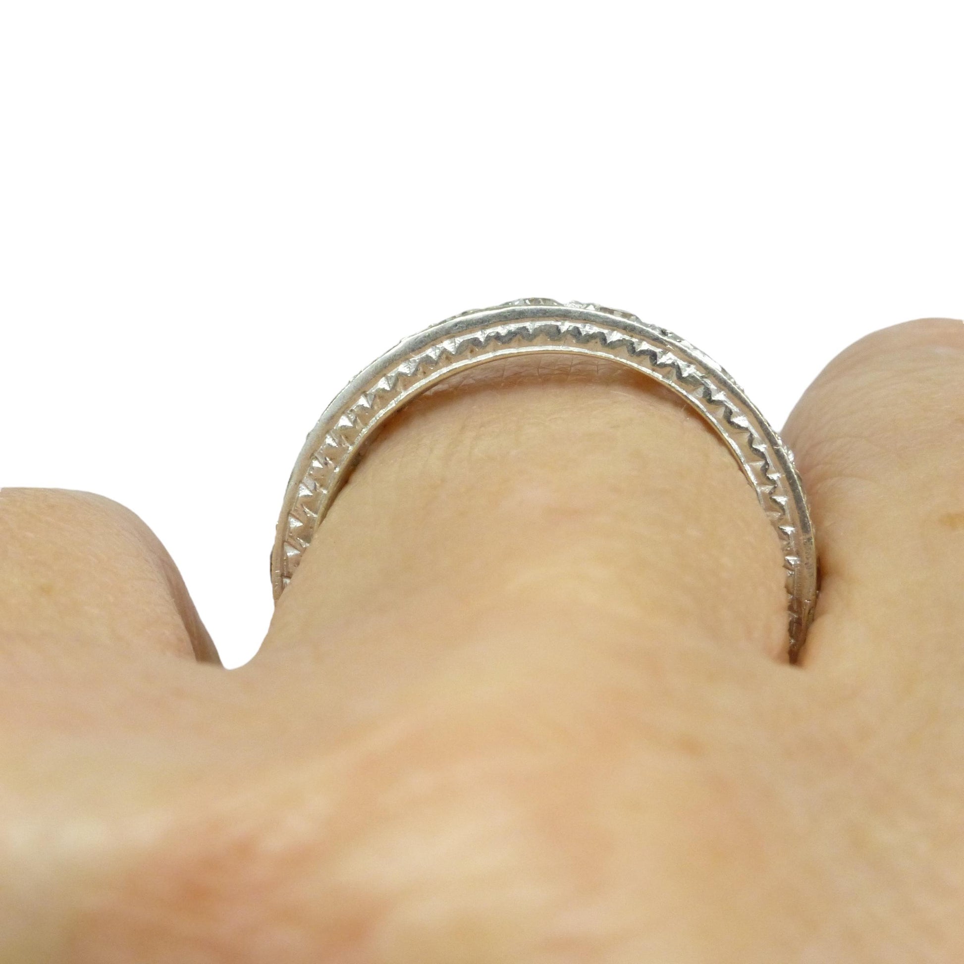 Antique Art Deco 9ct white gold white spinel full eternity wedding band