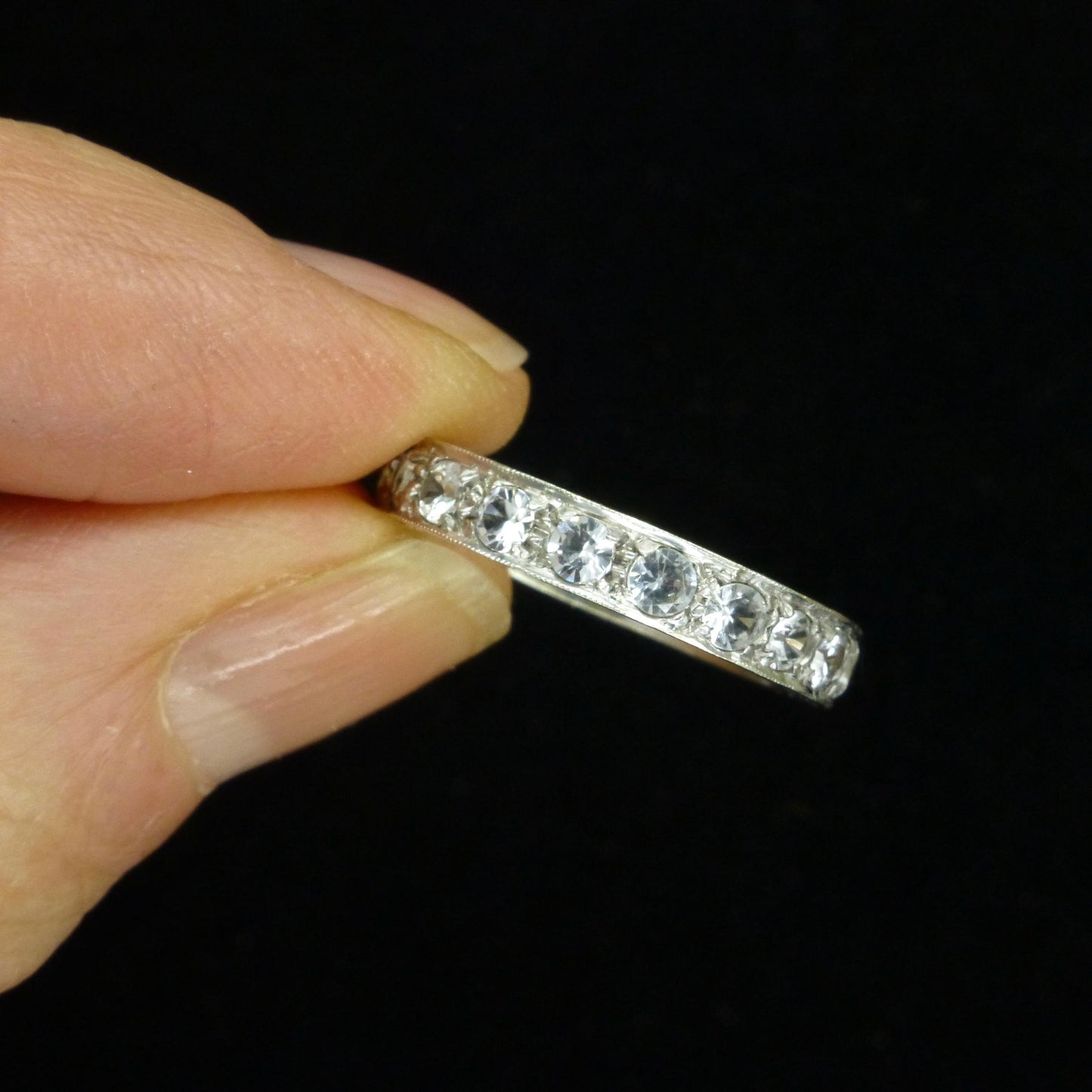 Antique Art Deco 9ct white gold white spinel full eternity wedding band