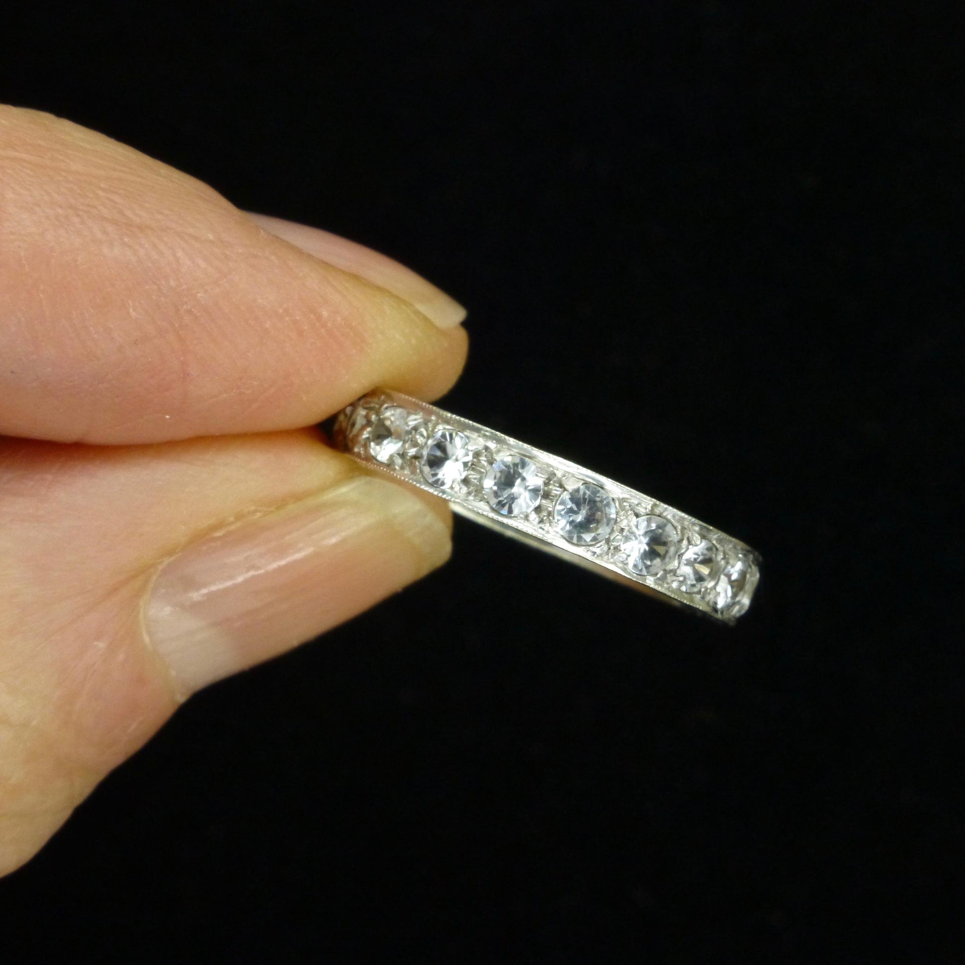 Antique Art Deco 9ct white gold white spinel full eternity wedding band