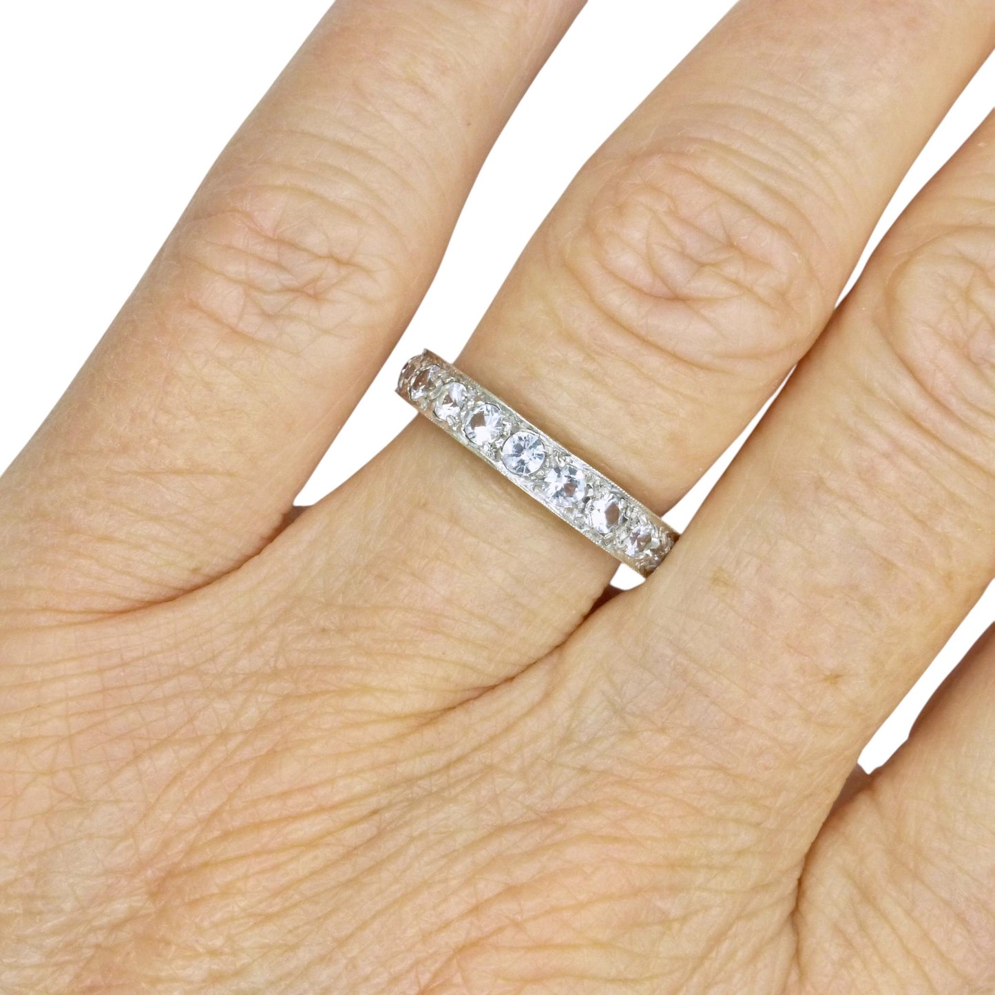 Antique Art Deco 9ct white gold white spinel full eternity wedding band