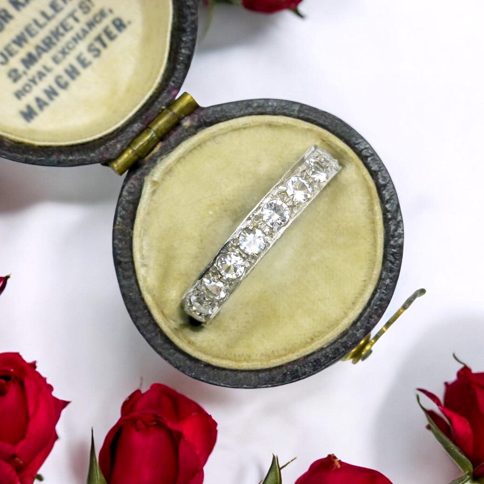 Antique Art Deco 9ct white gold white spinel full eternity wedding band