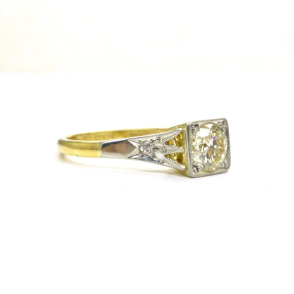 Antique 18ct & Platinum natural diamond solitaire ring 0.50ct