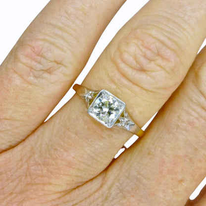 Antique 18ct & Platinum natural diamond solitaire ring 0.50ct