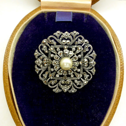 Vintage silver macasite & faux pearl brooch c1930's