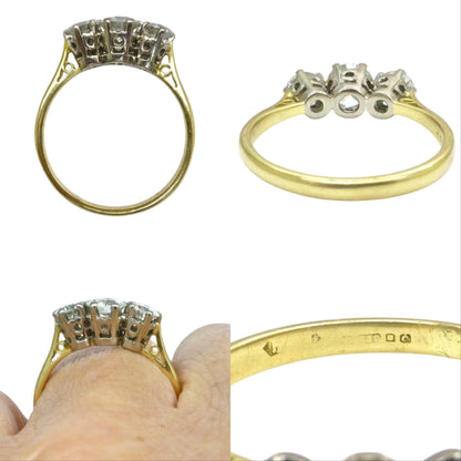 Vintage 18ct natural diamond three stone trilogy ring 1.00ct c1970's