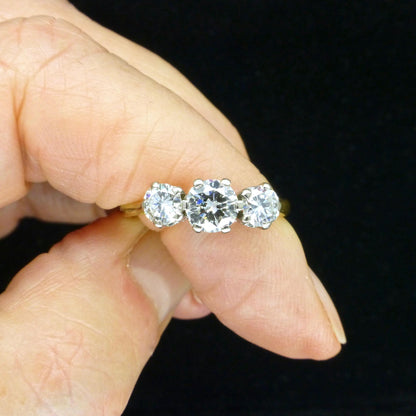 Vintage 18ct natural diamond three stone trilogy ring 1.00ct c1970's