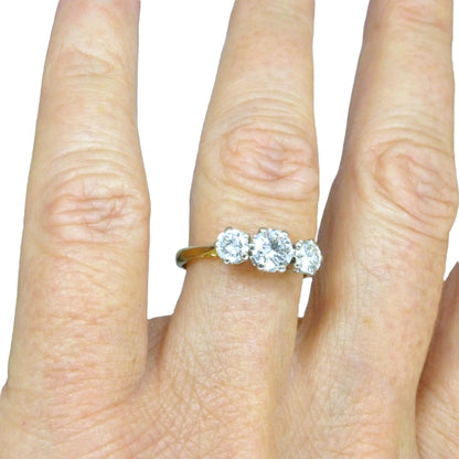 Vintage 18ct natural diamond three stone trilogy ring 1.00ct