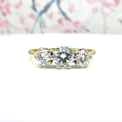Vintage 18ct natural diamond three stone trilogy ring 1.00ct