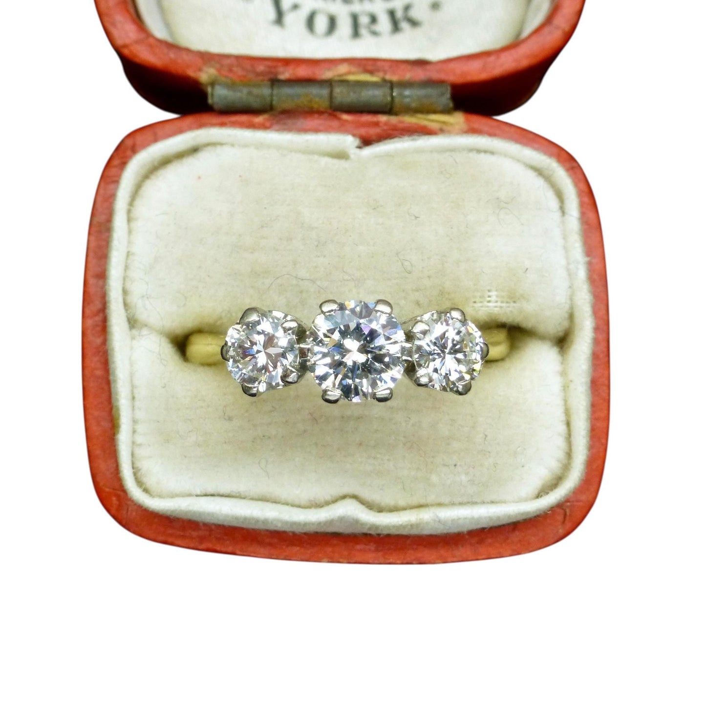 Vintage 18ct natural diamond three stone trilogy ring 1.00ct