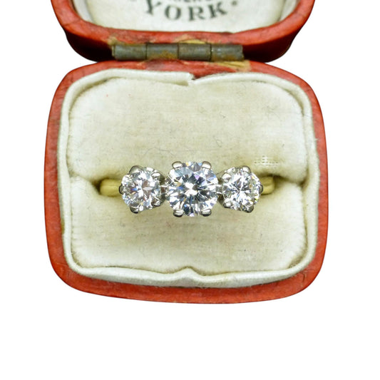 Vintage 18ct natural diamond three stone trilogy ring 1.00ct