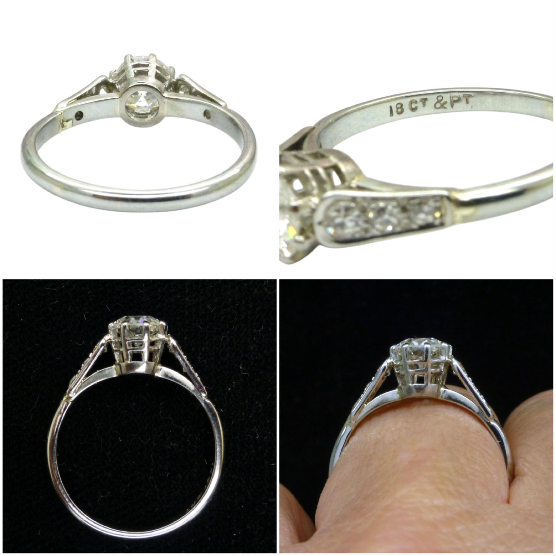 Antique old European cut diamond solitaire ring ~ 18ct white gold & Platinum 0.64ct ~ With Valuation.