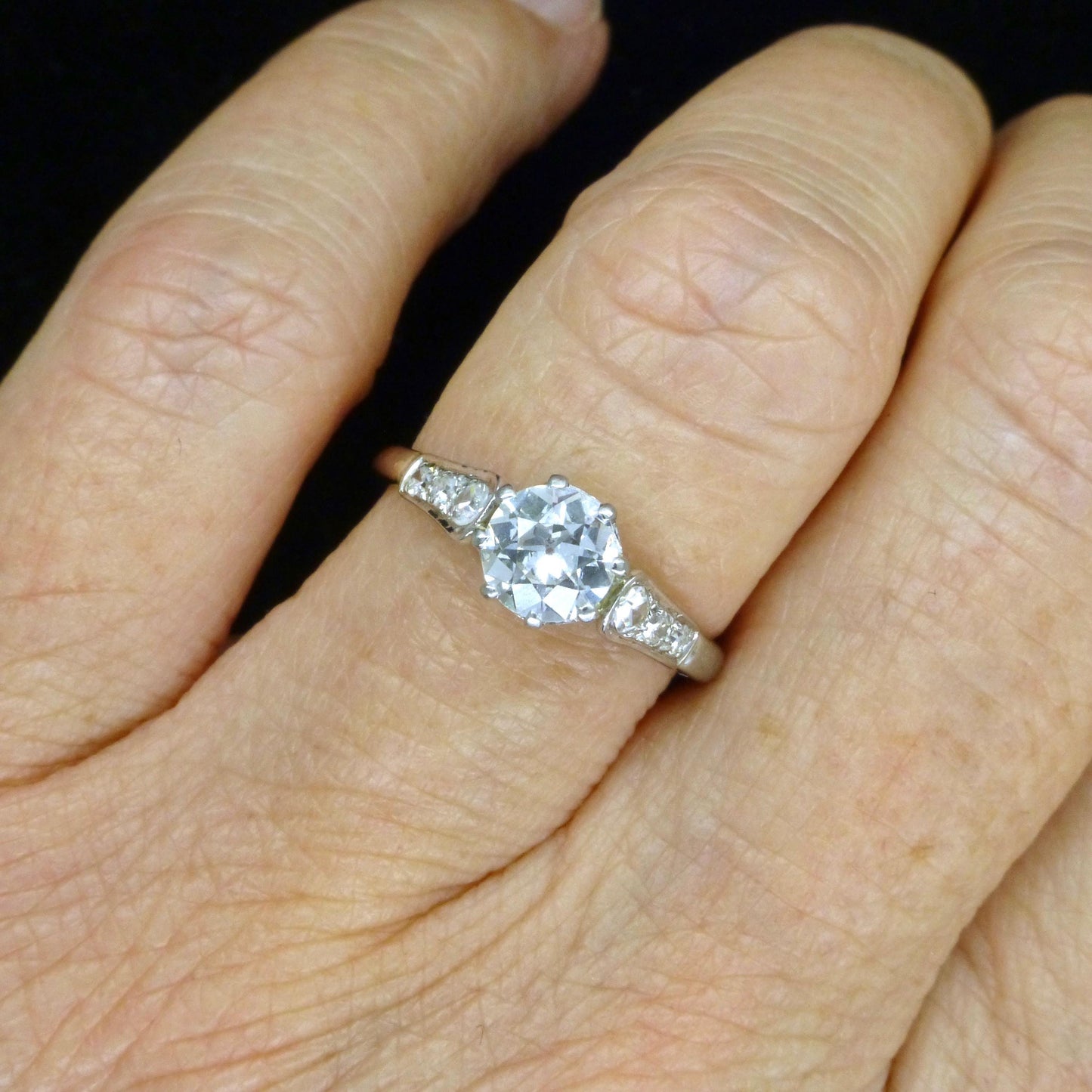 Antique old European cut diamond solitaire ring ~ 18ct white gold & Platinum 0.64ct ~ With Valuation.