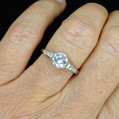 Antique old European cut diamond solitaire ring ~ 18ct white gold & Platinum 0.64ct ~ With Valuation.
