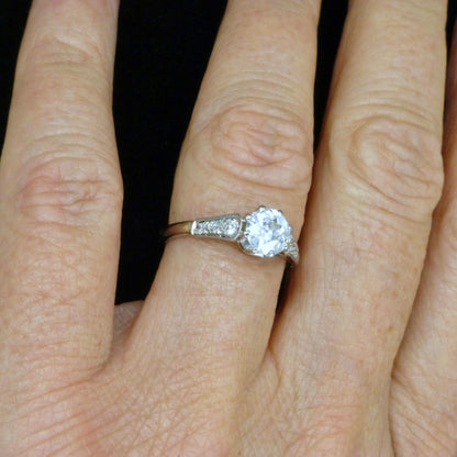 Antique old European cut diamond solitaire ring ~ 18ct white gold & Platinum 0.64ct ~ With Valuation.