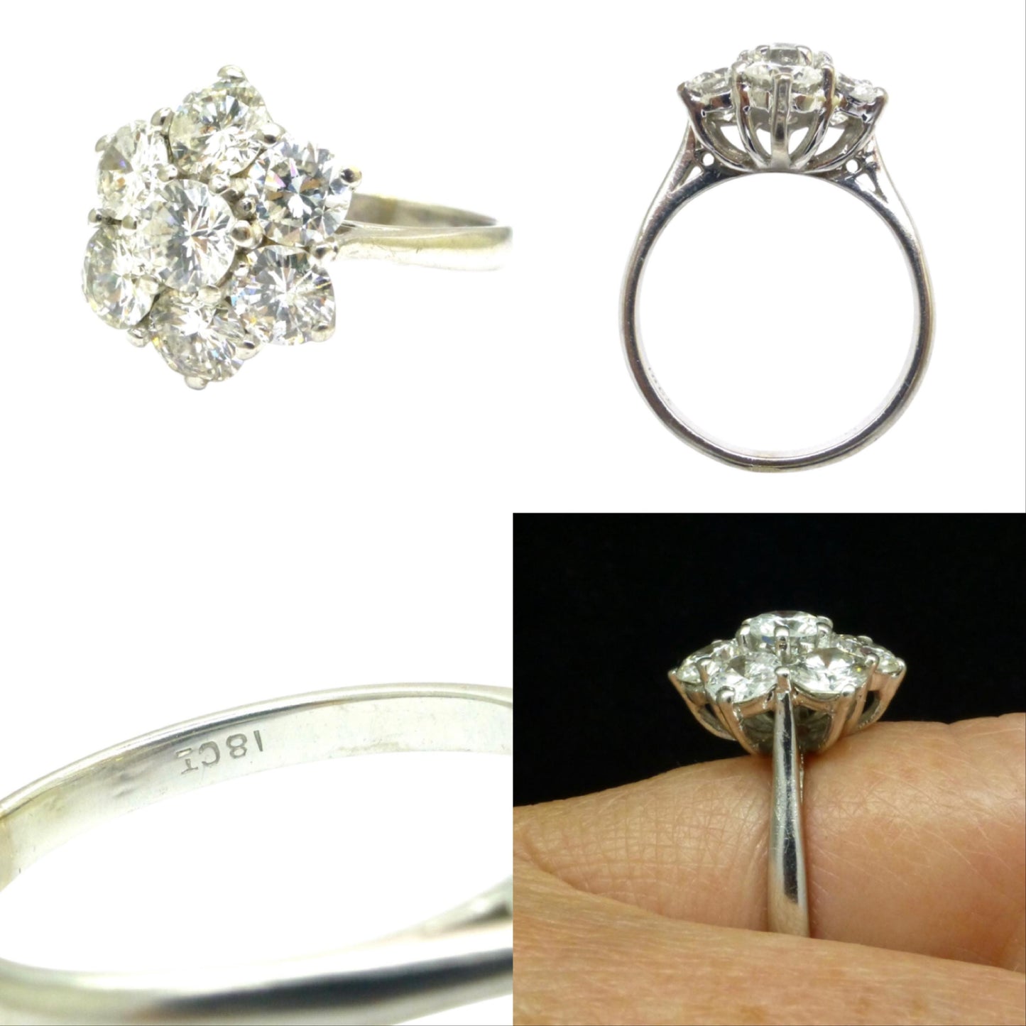 Vintage 18ct white gold diamond statement cluster ring 2.20 carat ~ Independent Valuation