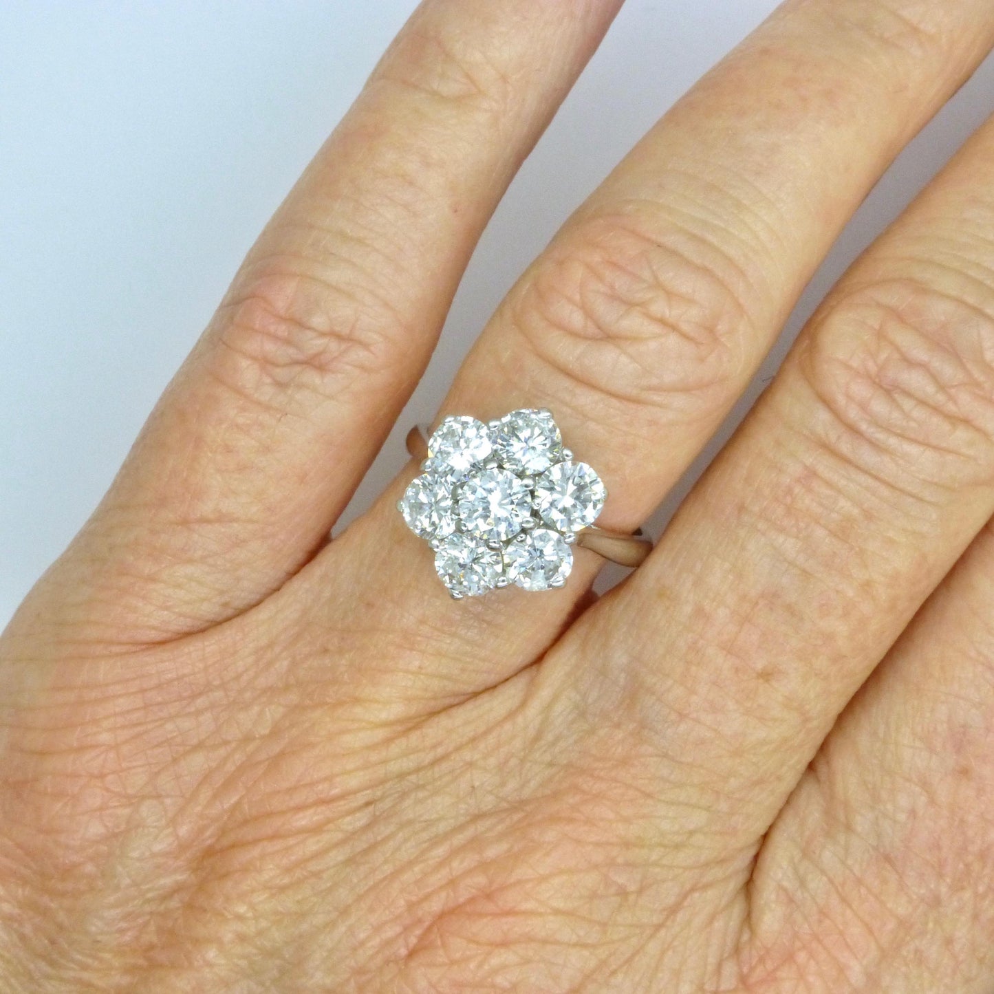 Vintage 18ct white gold diamond statement cluster ring 2.20 carat ~ Independent Valuation