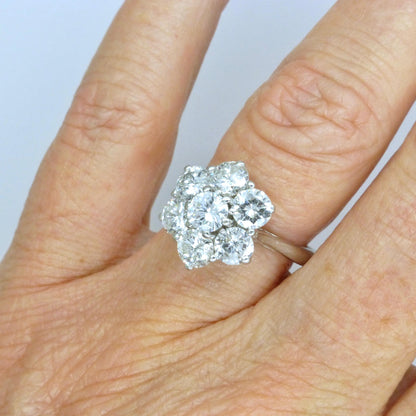 Vintage 18ct white gold diamond statement cluster ring 2.20 carat ~ Independent Valuation