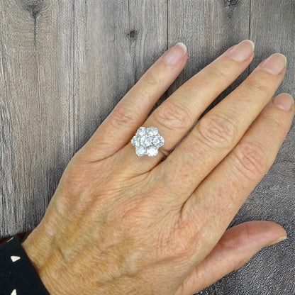 Vintage 18ct white gold diamond statement cluster ring 2.20 carat ~ Independent Valuation