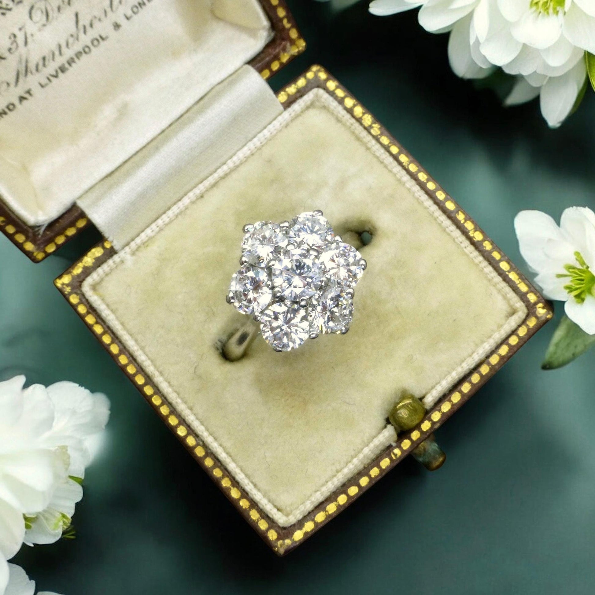 Vintage 18ct white gold diamond statement cluster ring 2.20 carat ~ Independent Valuation
