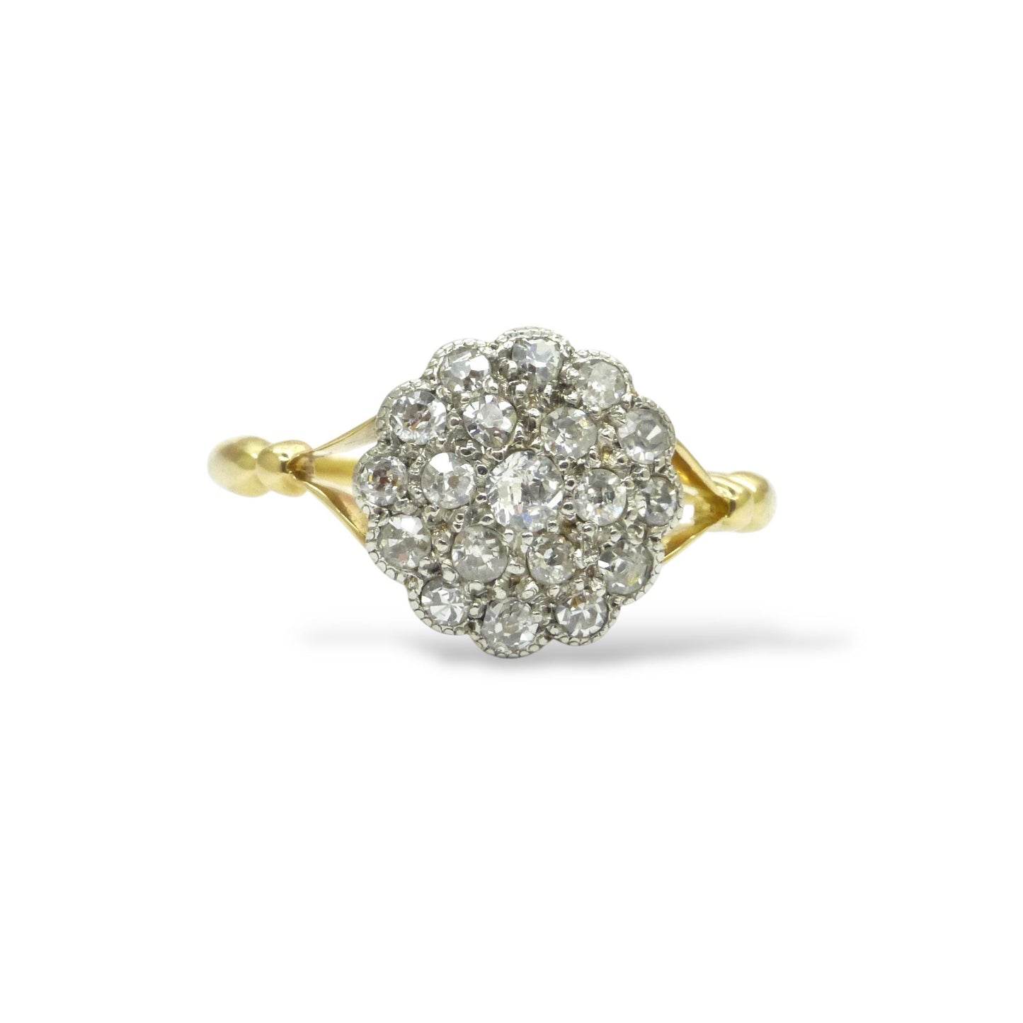 Antique 18ct Platinum old cut diamond daisy cluster ring 0.40ct c1900-1910's
